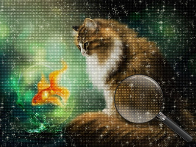 Katze und Goldfisch Diamond Painting