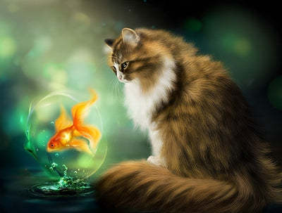 Katze und Goldfisch Diamond Painting