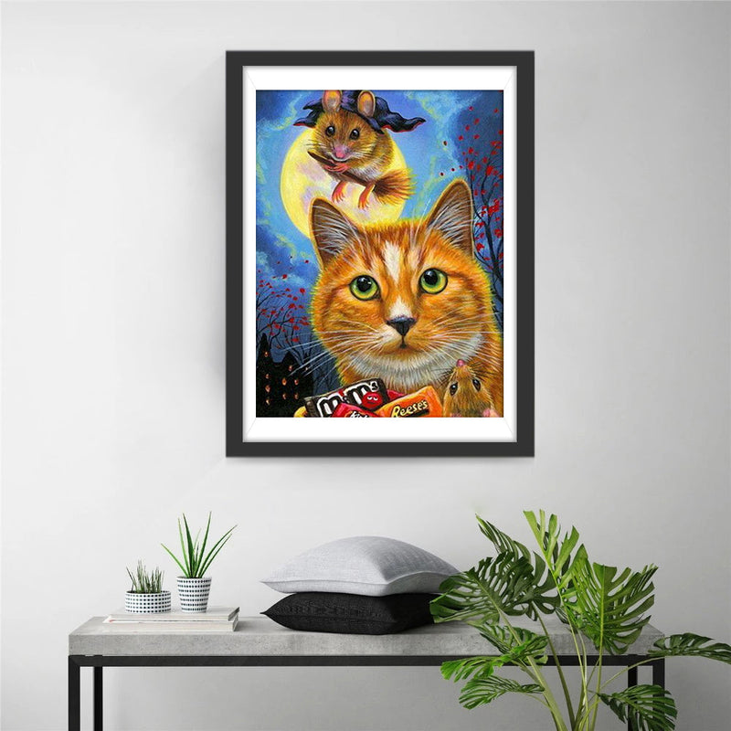 Katze und Hamster an Halloween Diamond Painting