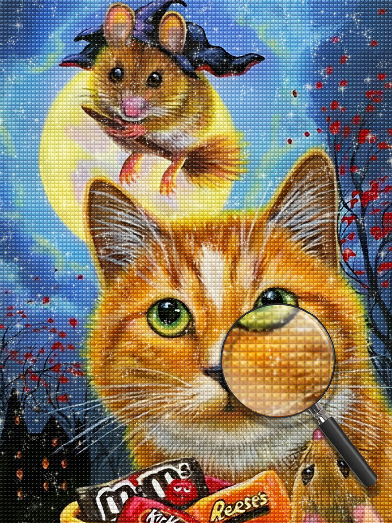 Katze und Hamster an Halloween Diamond Painting