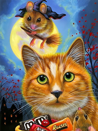 Katze und Hamster an Halloween Diamond Painting