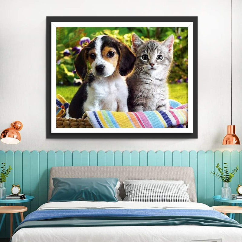 Katze und Hund im Korb Diamond Painting