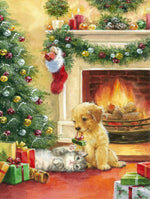 Katze und Hund unter dem Weihnachtsbaum Diamond Painting