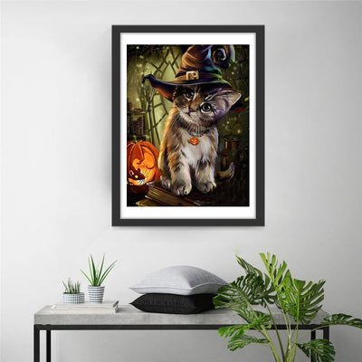 Katze und Kürbislaterne Diamond Painting