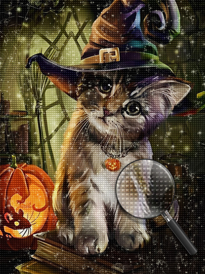 Katze und Kürbislaterne Diamond Painting