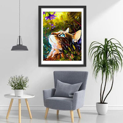 Katze und lila Blume Diamond Painting