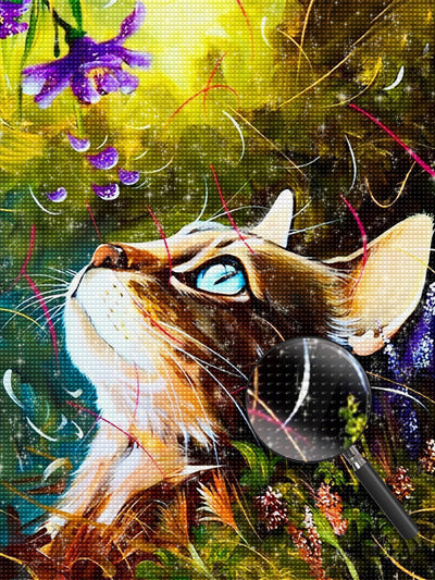 Katze und lila Blume Diamond Painting