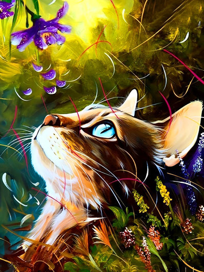 Katze und lila Blume Diamond Painting