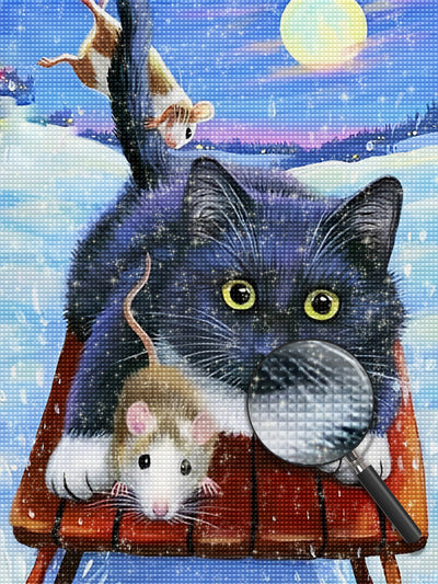 Katze und Mäuse beim Schlittschuhlaufen Diamond Painting