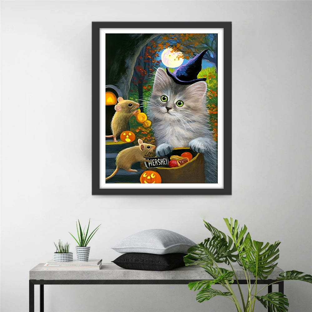 Katze und Maus an Halloween Diamond Painting