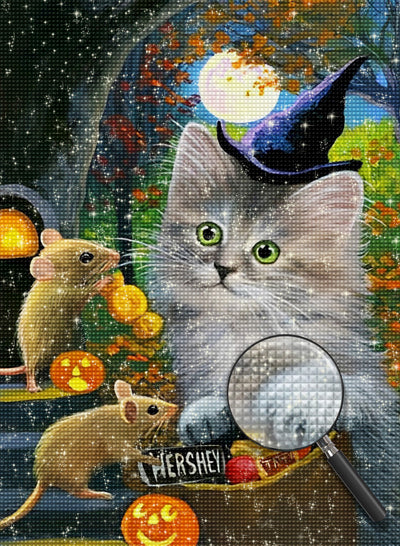 Katze und Maus an Halloween Diamond Painting