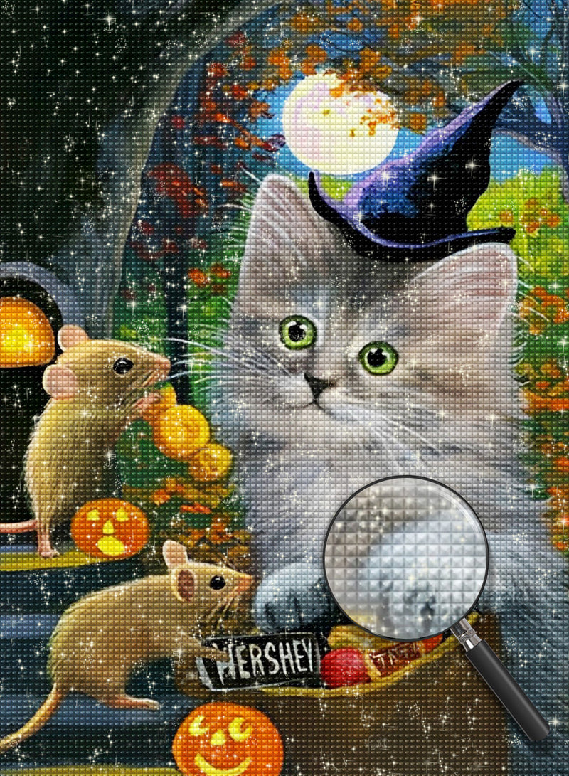 Katze und Maus an Halloween Diamond Painting