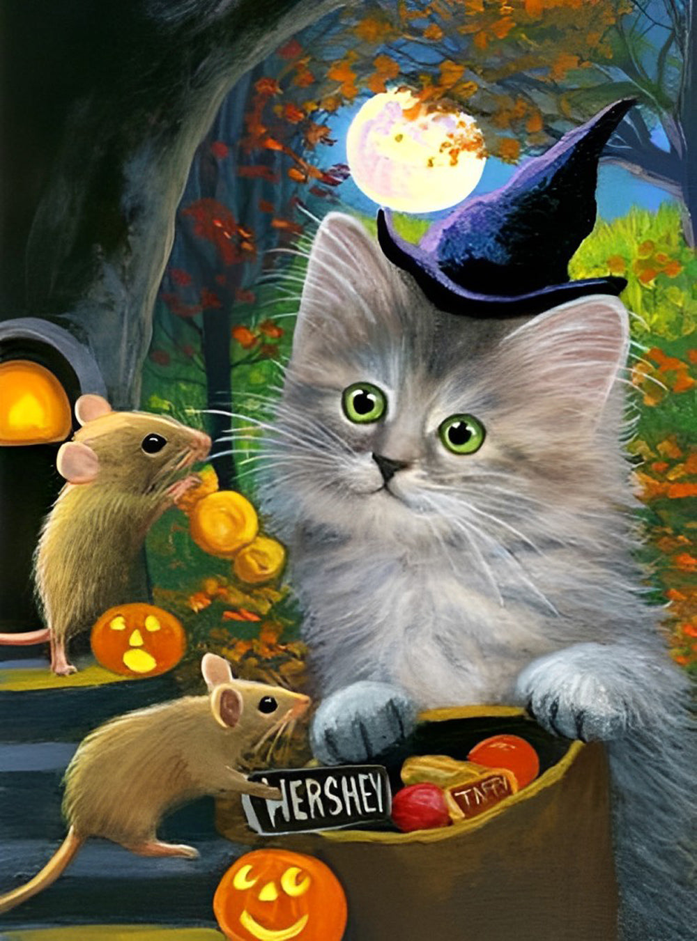 Katze und Maus an Halloween Diamond Painting