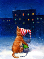 Katze und Maus in der Nacht Diamond Painting