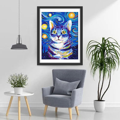 Katze und Nachthimmel Diamond Painting