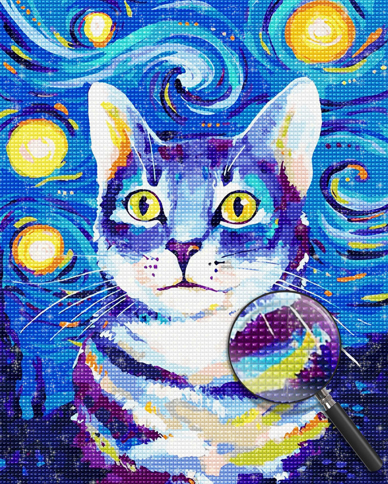 Katze und Nachthimmel Diamond Painting