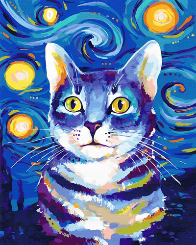 Katze und Nachthimmel Diamond Painting