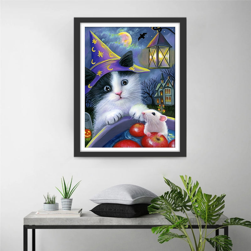 Katze und Ratte an Halloween Diamond Painting