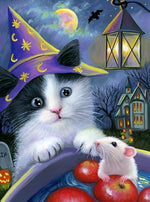 Katze und Ratte an Halloween Diamond Painting