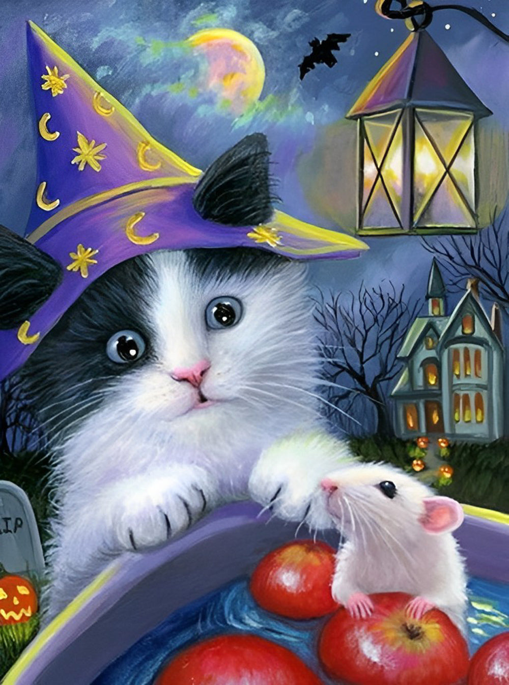 Katze und Ratte an Halloween Diamond Painting