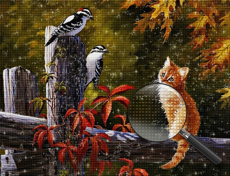 Katze und Vögel Diamond Painting