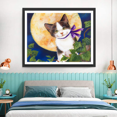 Katze und Vollmond Diamond Painting