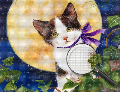 Katze und Vollmond Diamond Painting