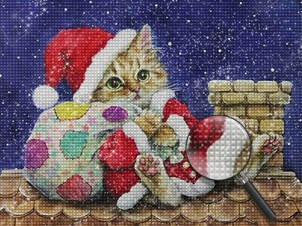 Katze und Weihnachtsgeschenke auf dem Dach Diamond Painting