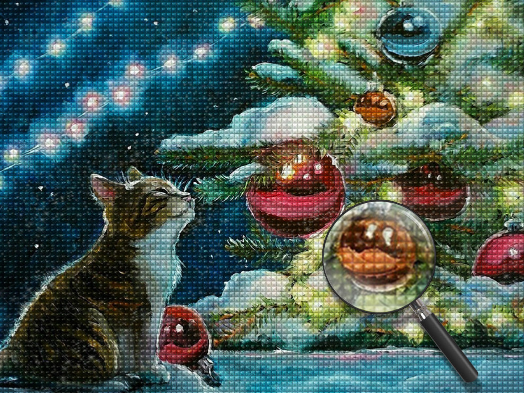 Katze Weihnachtsbaum Diamond Painting