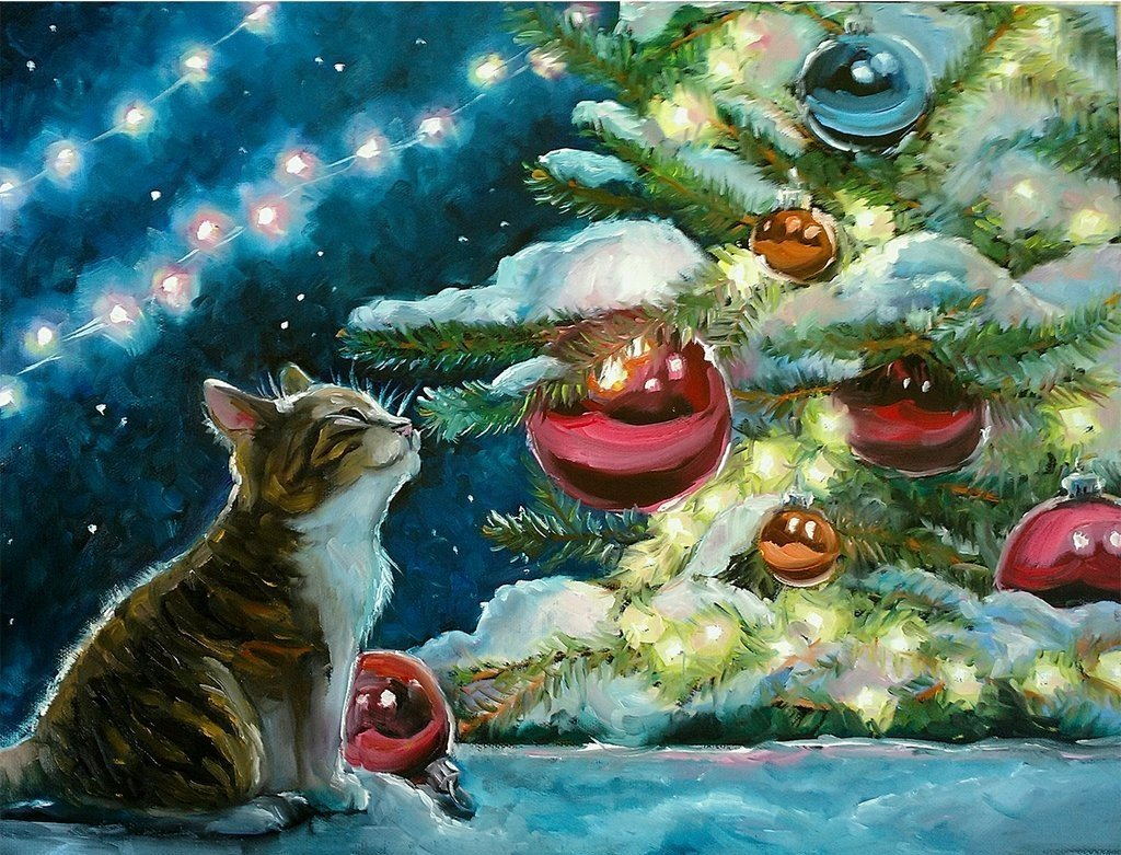 Katze Weihnachtsbaum Diamond Painting