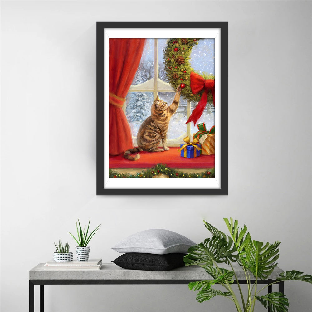 Katze Weihnachtskranz Diamond Painting