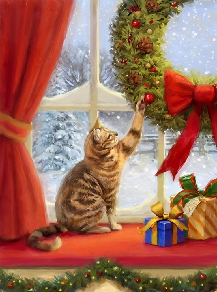 Katze Weihnachtskranz Diamond Painting