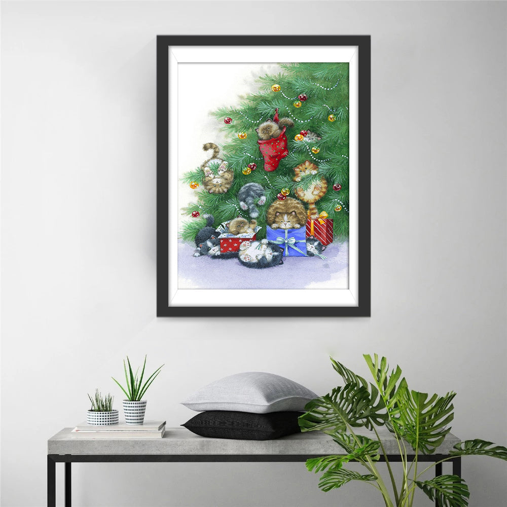 Katzen am Weihnachtsbaum Diamond Painting