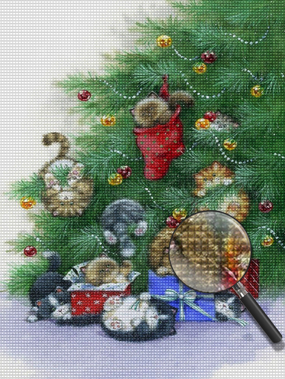 Katzen am Weihnachtsbaum Diamond Painting