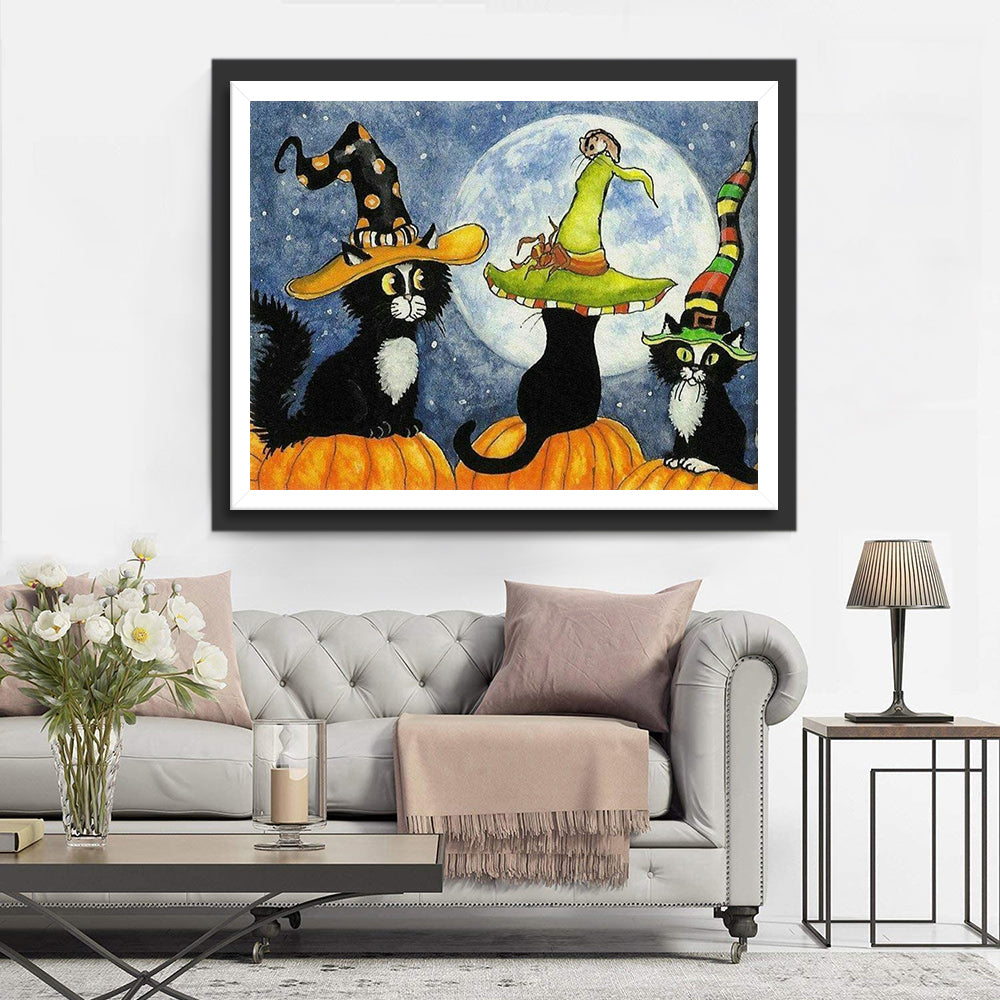 Katzen an Halloween Diamond Painting