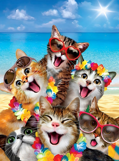 Katzen im Urlaub am Meer Diamond Painting