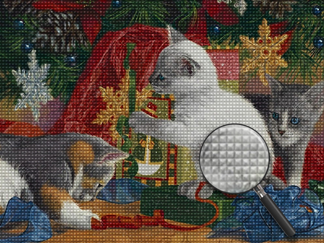 Katzen mit Weihnachtsgeschenken Diamond Painting