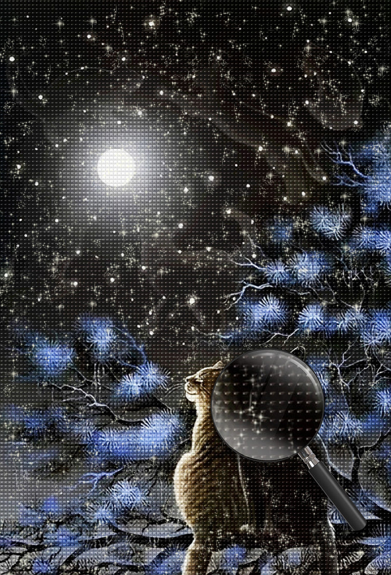 Katzen Mond Baum Diamond Painting