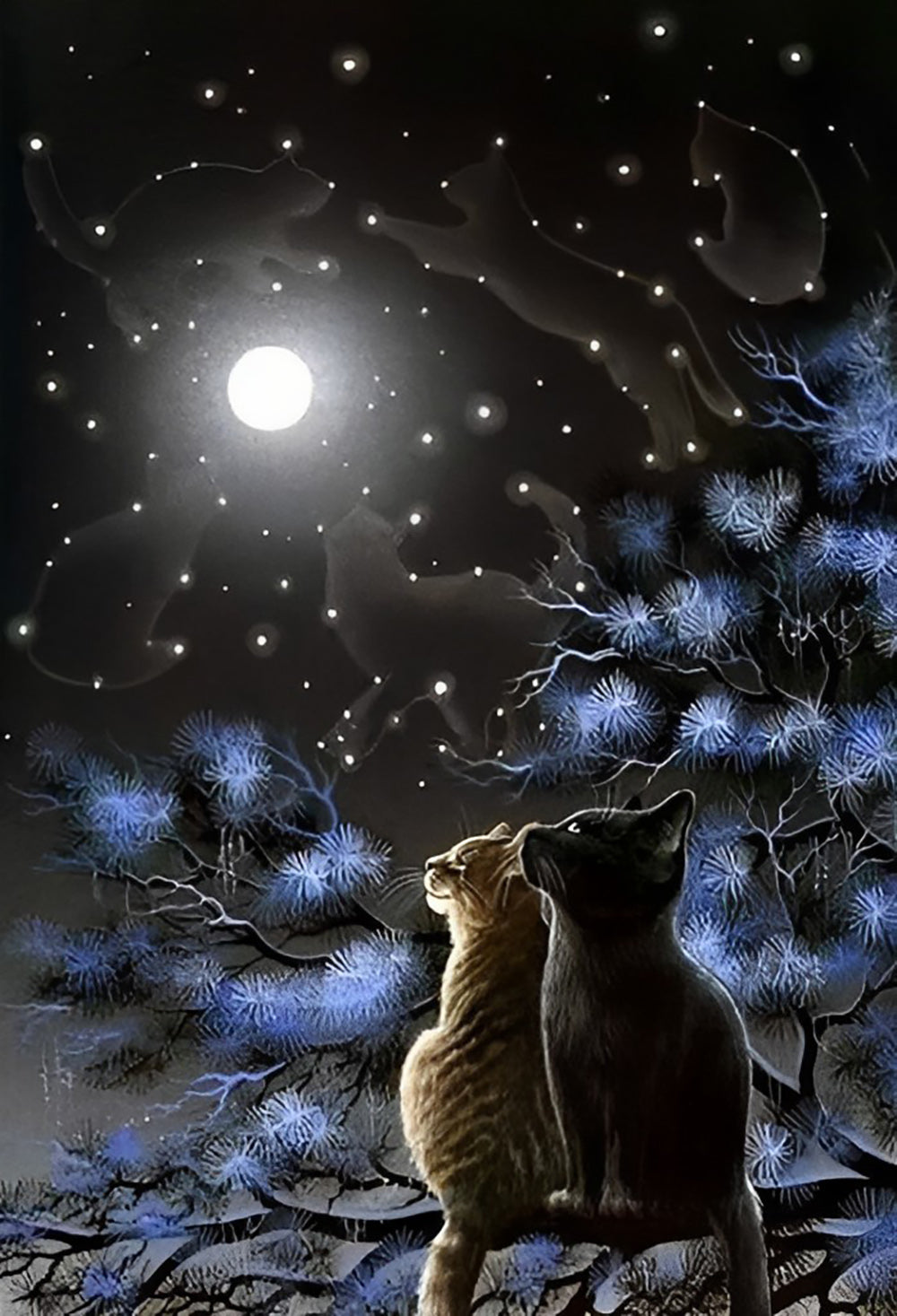 Katzen Mond Baum Diamond Painting
