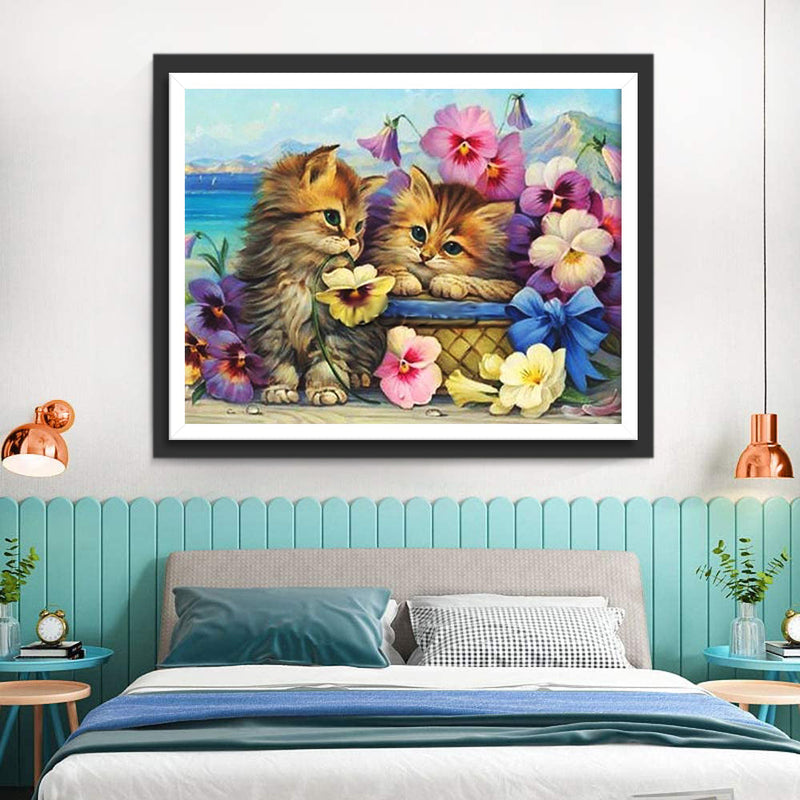 Katzen und bunte Blumen Diamond Painting