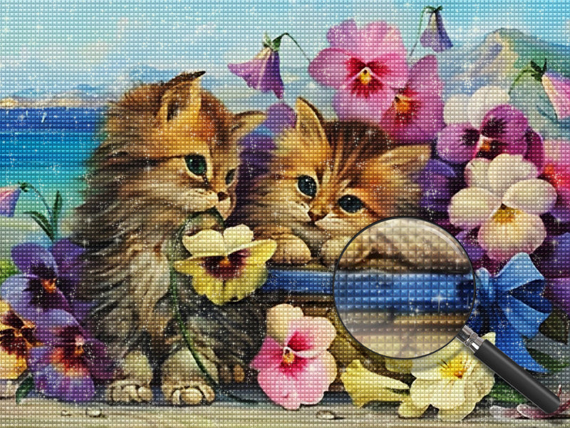 Katzen und bunte Blumen Diamond Painting