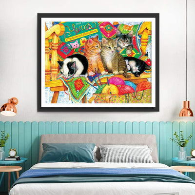 Katzen und bunte Fadenkügel Diamond Painting