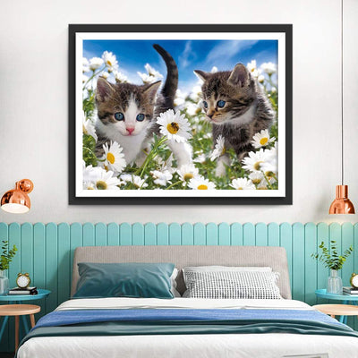 Katzen und Gänseblümchen Diamond Painting