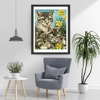 Katzen und gelbe Blumen Diamond Painting