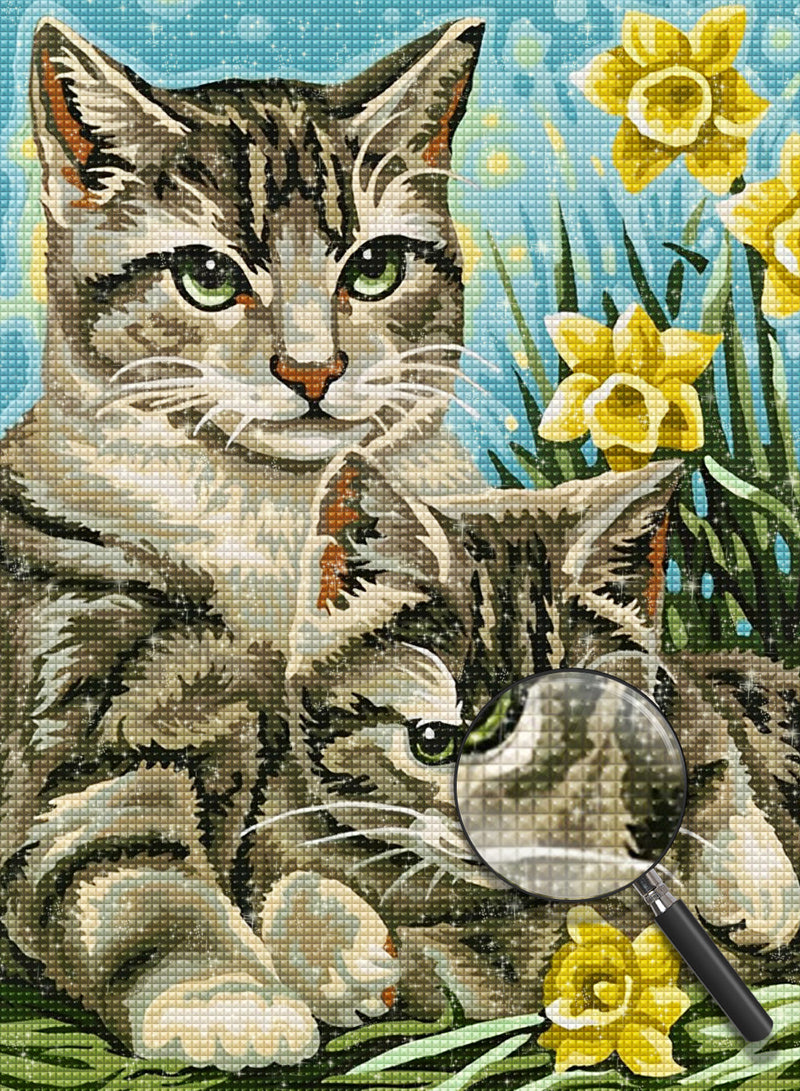 Katzen und gelbe Blumen Diamond Painting