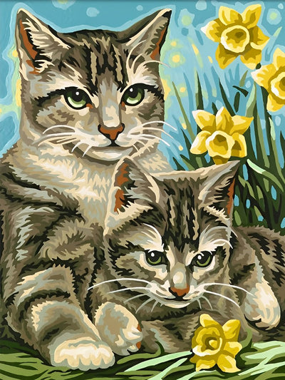 Katzen und gelbe Blumen Diamond Painting