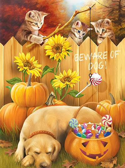 Katzen und Hund an Halloween Diamond Painting