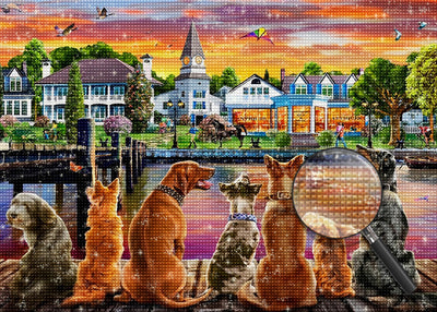 Katzen und Hunde in der Stadt Diamond Painting