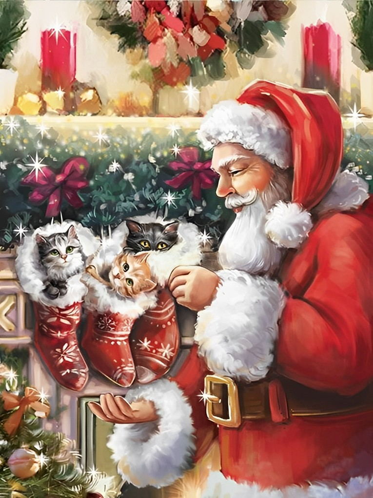 Katzen und Weihnachtsmann Diamond Painting