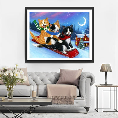 Katzen Weihnachten Schnee Diamond Painting